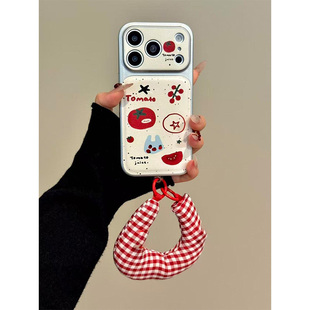 11创意保护套可爱 卡通番茄插画适用苹果17ProMax手机壳iPhone16Pro仿原小羊皮全包15Plus 14大视窗防摔13