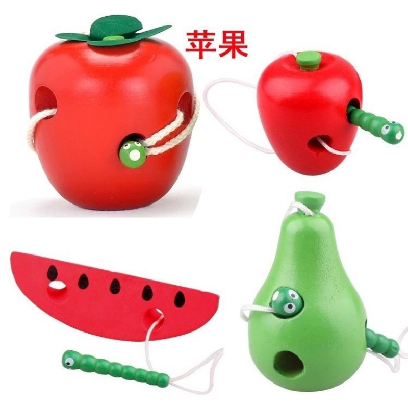 木质早教早教穿线板小虫吃水果儿