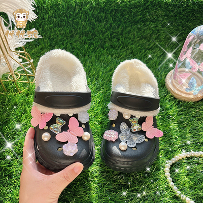 儿童冬天外穿防滑平底加绒洞洞鞋