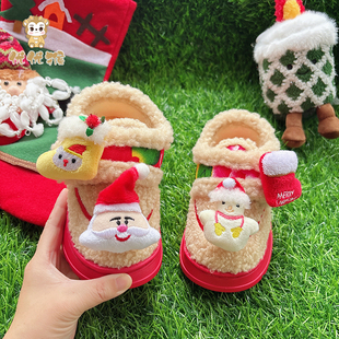圣诞礼物女童可爱卡通棉鞋幼儿童宝宝女宝鞋子冬季加绒公主风外穿