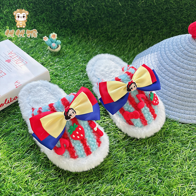 儿童蓝色时尚百搭蝴蝶公主棉拖鞋