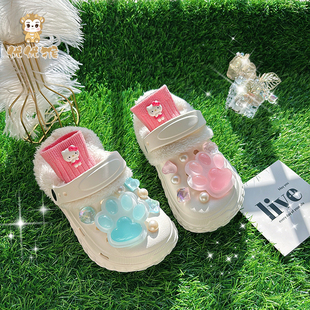 女童鞋子可拆卸加绒洞洞鞋女款居家加绒保暖棉鞋冬季外穿小孩拖鞋