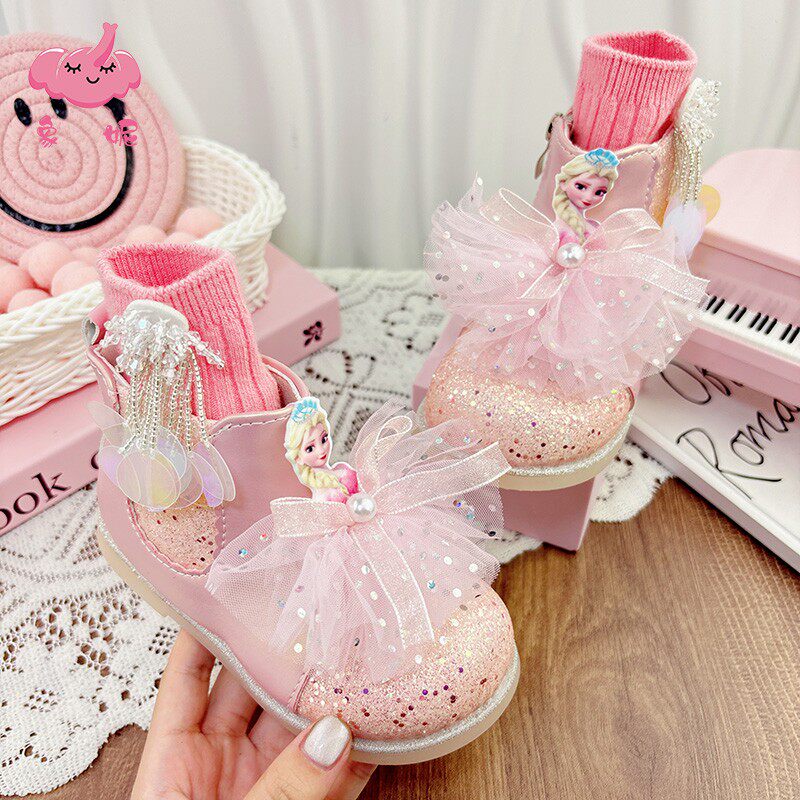 儿童靴子冬季冬天加绒秋冬款短靴2025年公主风粉色女童马丁靴新款