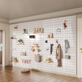 定制实木洞洞板置物架入户玄关墙面书架装饰配件木质洞洞板差价