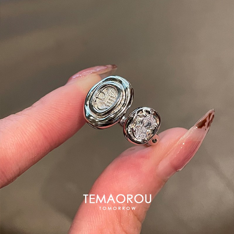 vintager中古银色古币戒指女古着食指戒轻奢高级感独特指环配饰品