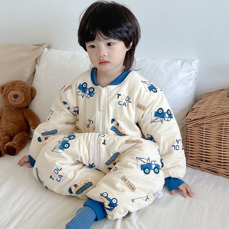 睡袋秋冬款儿童加厚夹棉防寒冬季宝宝防踢被神器纯棉婴儿连体睡衣