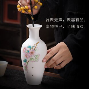 东方泥土《樱雪飘香》庄晓明大师手绘中式陶瓷小花瓶客厅装饰摆件