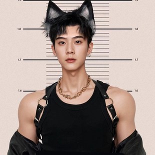 狼耳头箍猫耳朵头饰狼尾狼系男女友毛绒仿兽耳发箍万圣节cos配饰