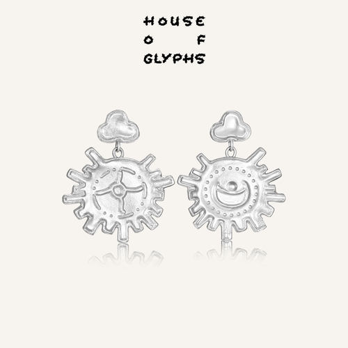 House of Glyphs符界HOG纳西族东巴文尼赫太阳月亮神秘感AB款耳钉