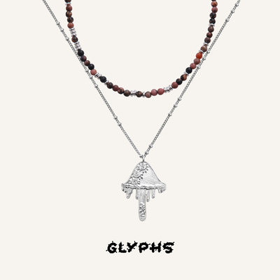 GLYPHS/符界墨点点蘑菇蔷薇石红纹石串珠项链可单独佩戴