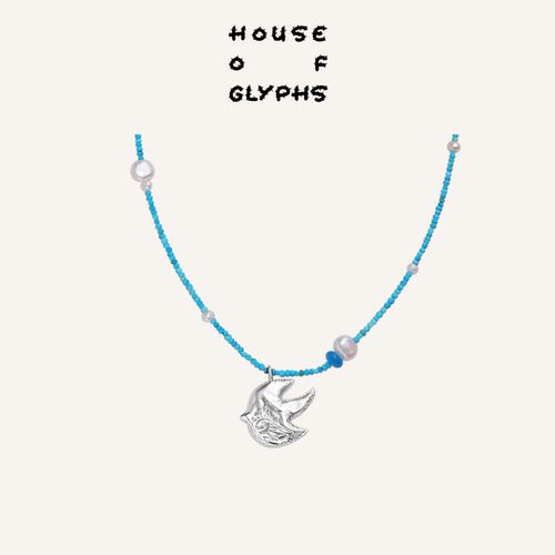 House of Glyphs符界HO飞鸟串珠蓝松石拼接珍珠蓝色锁骨链
