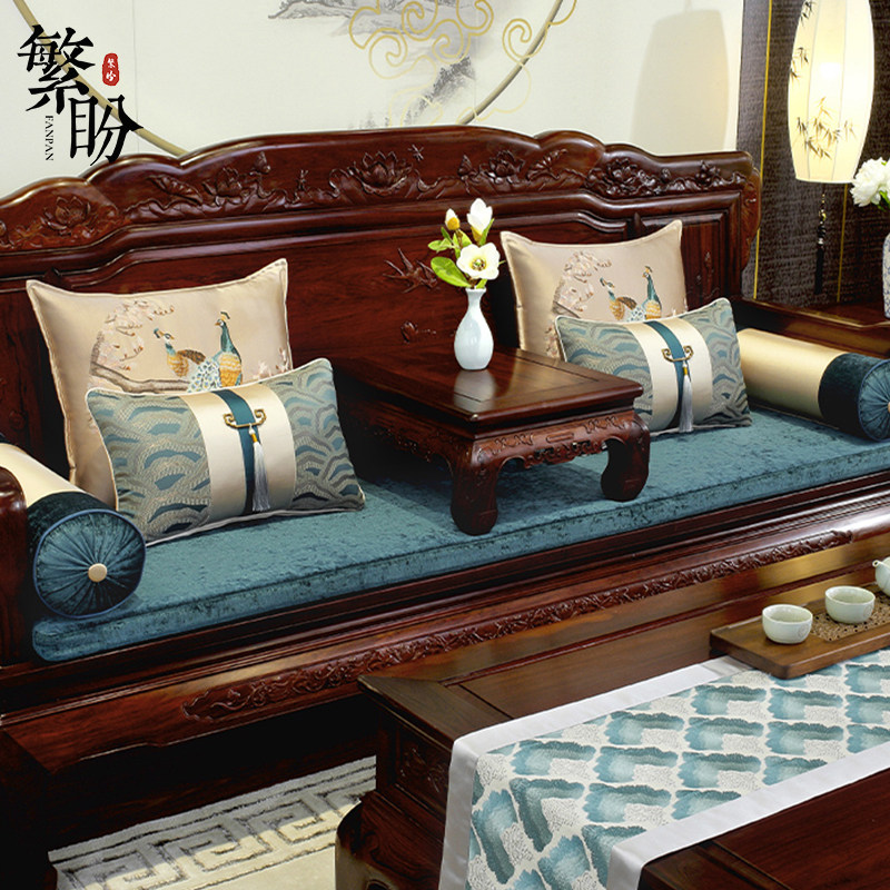 新中式红木沙发坐垫古典罗汉床垫子五件套高档乳胶棕四季通用定制