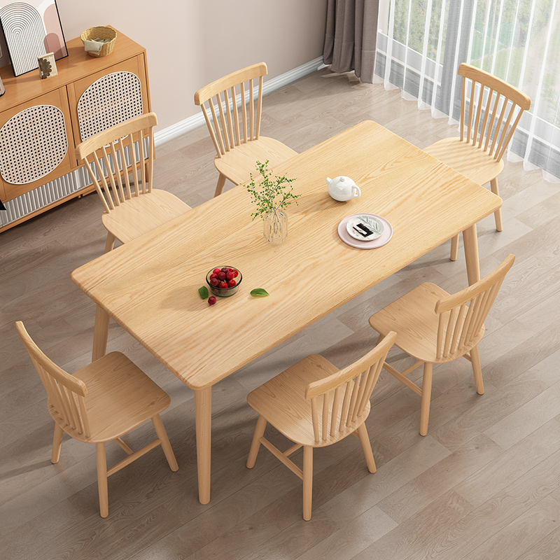 全实木餐桌家用小户型原木风长桌日式饭桌实木桌子长方形桌椅组合