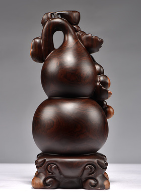 黑檀实木雕刻葫芦中式摆件客厅家居办公室装饰工艺开业送礼工艺品