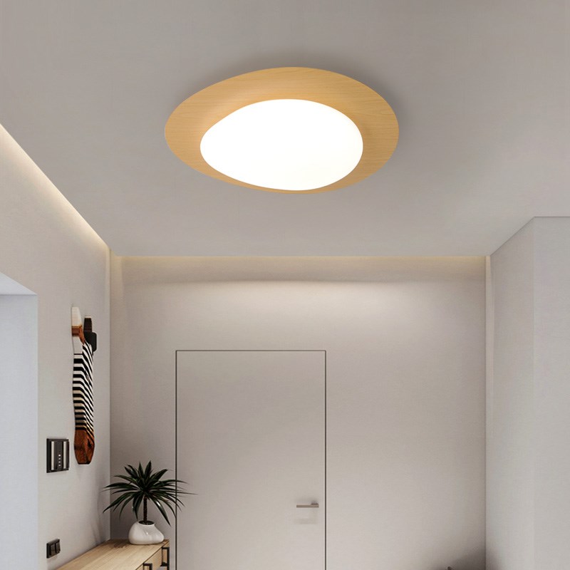 新中式原木纹色吸顶灯个性鹅卵石主卧灯具温馨浪漫卧室书房led灯