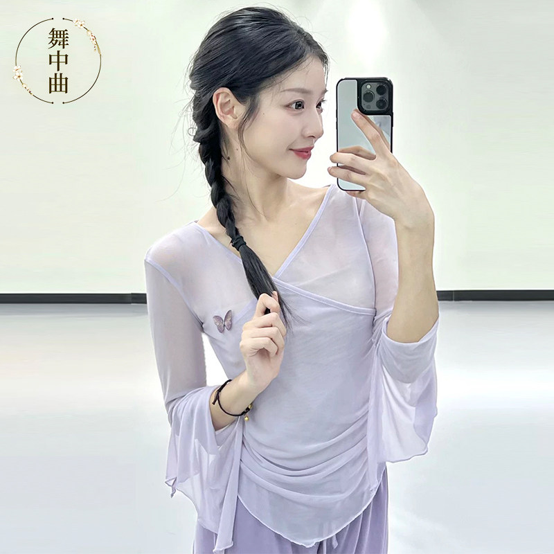 舞中曲古典舞蹈服身韵网纱纱衣中国舞民族舞蹈服装形体练功服上衣