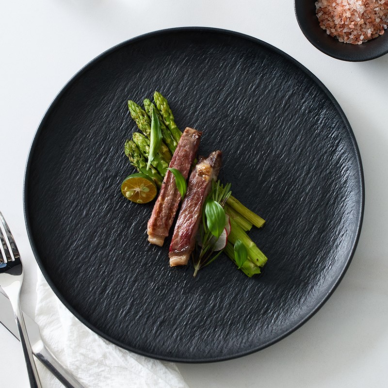米立风物西餐盘黑色磨砂牛排盘家用菜盘创意餐厅平盘子高级感餐具