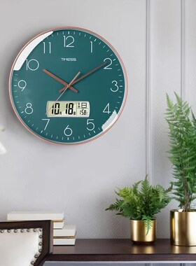 TIMESS钟表挂钟客厅家用时尚创意静音简约日历挂墙石英电子时钟