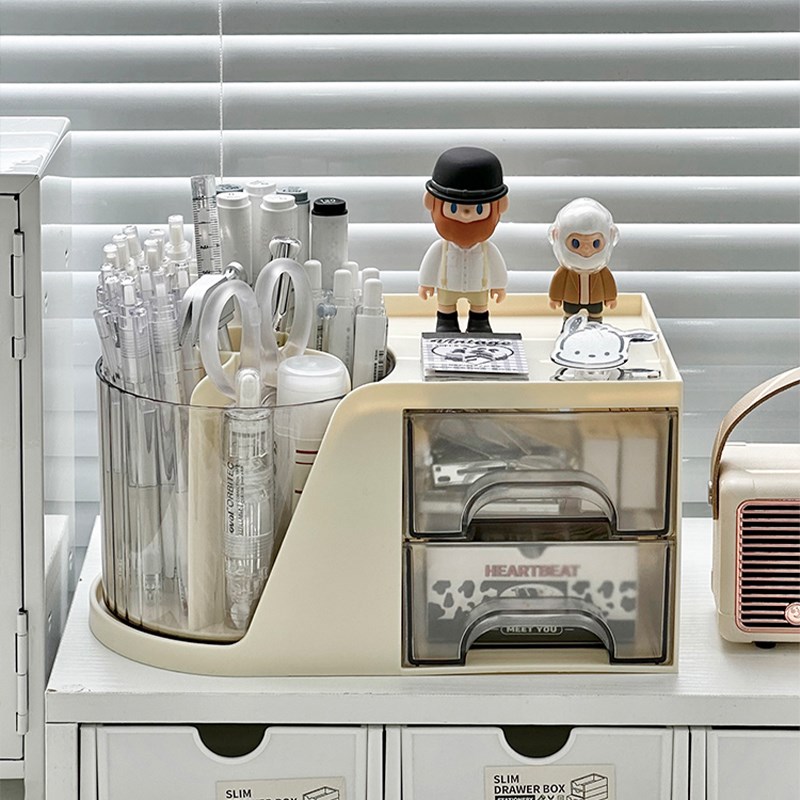 大容量笔筒收纳盒可旋转学生桌面儿童书桌置物架办公室多功能笔桶