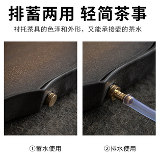 简易陶瓷家用简约小型沥水茶台托盘 窑变鎏金干泡茶盘储水禅意日式