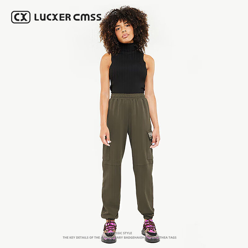 LUKER CMSS高街潮牌休闲百搭男女同款宽松束脚工装羽绒裤