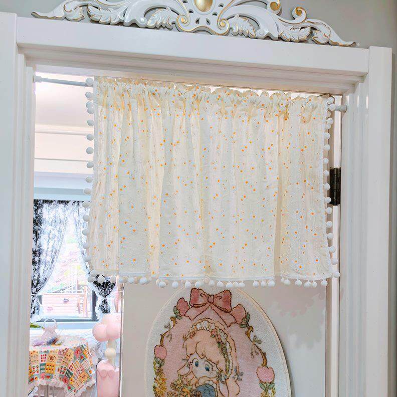 遮挡帘子卧室小花朵布置可爱公主风门帘球球小ins风屏风半边透气
