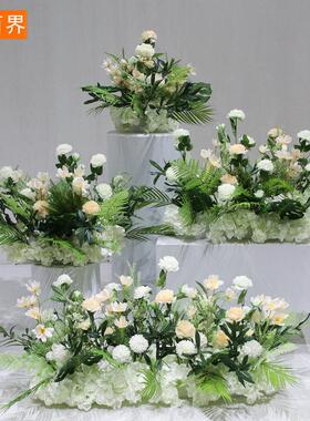 百界婚庆道具彷真花婚礼路引花排地排t台布置装饰主桌花绢花堂