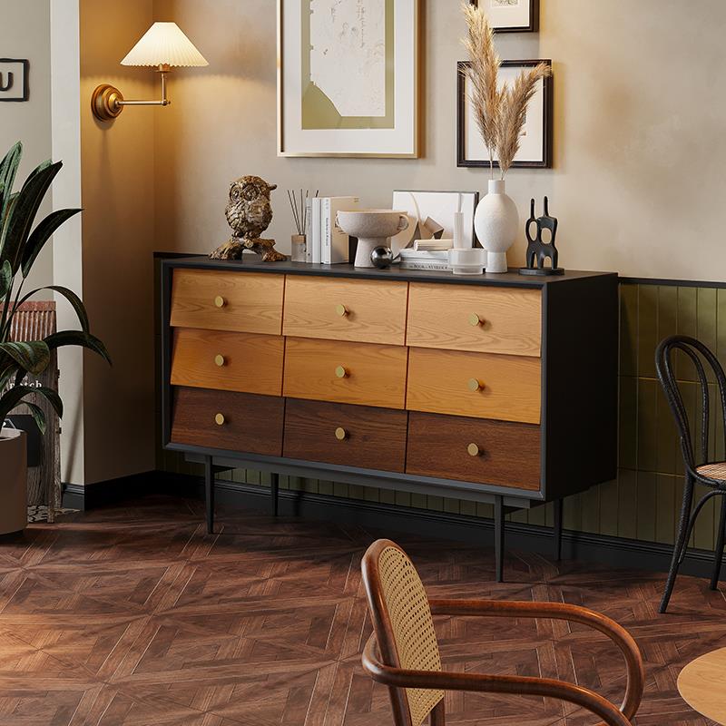 北欧实木九斗柜家用储物边柜客厅卧室床尾小户型收纳抽屉置物柜子