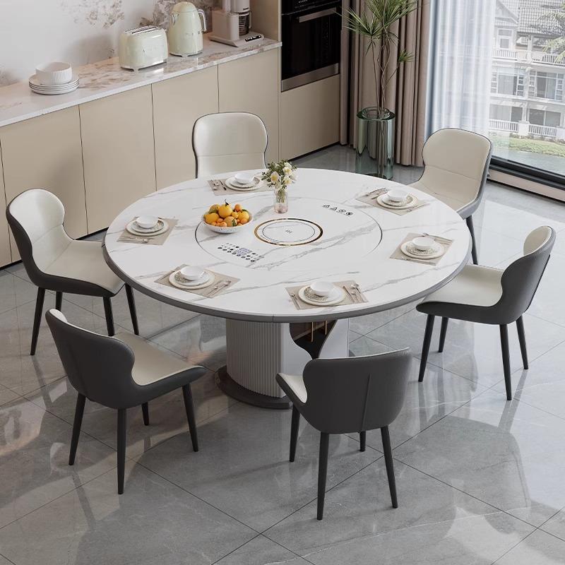 轻奢岩板方圆两用折叠小户型多功能智能内嵌暖菜板现代简约餐桌子