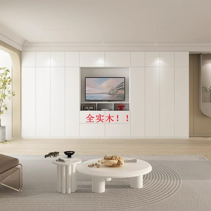 客厅实木衣柜电视柜一体组合背景墙定制卧室满墙电视衣柜储物柜子