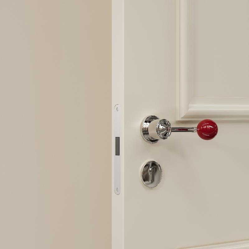 莫兰法式复古球形门把手银白色磁吸静音极简红色家用房门锁