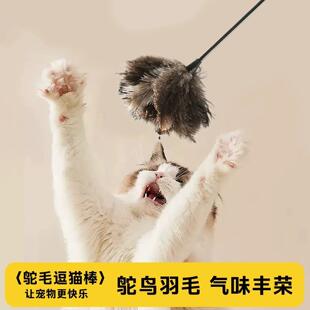 驼鸟毛逗猫棒猫咪玩具羽毛自嗨解闷气味丰荣天然厚不掉毛耐咬除尘