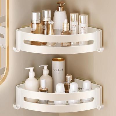 高端化妆室置物架免打孔三角壁挂式洗手间浴室用品奶油白收纳层架