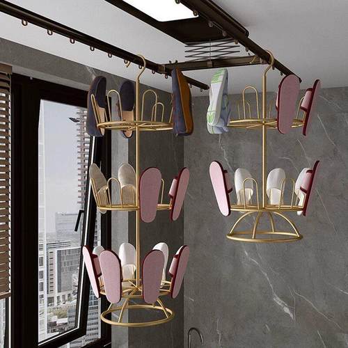 日式轻奢晾鞋架室外阳台多层晾晒架简易家用拖鞋挂架旋转鞋架落地