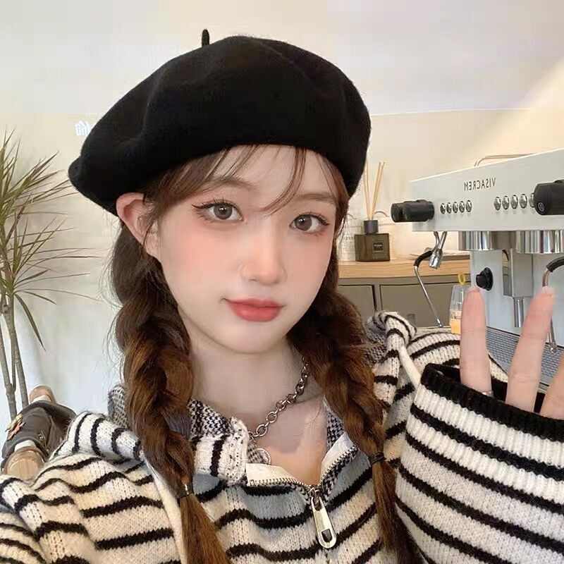 秋冬帽子女冬季毛呢贝雷帽女英伦复古韩版日系百搭蓓蕾帽八角帽潮
