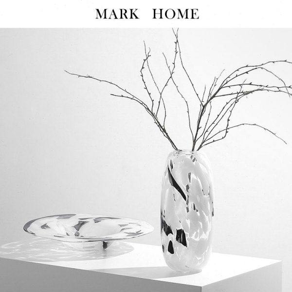 现代简约黑白纹玻璃花瓶家用水培水养花器客厅电视柜餐桌干花摆件,家居饰品,花瓶,淘宝优惠券,粉丝福利购,淘宝优惠卷