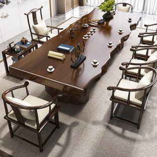 客厅家用泡茶桌功夫喝茶桌办公室实木茶台 大板茶桌椅组合新中式