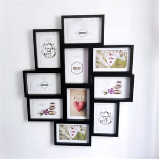 简约木质六寸黑白十连体框组合相框H挂墙客厅北欧风照片墙打印