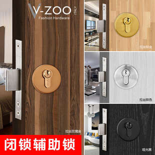 304不锈钢黑色辅助锁玫瑰金色闭锁无把手门锁暗门隐形门锁通道锁