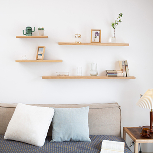 实木一字隔板墙上置物架壁挂式客厅电视简约墙面卧室多层陈列书架