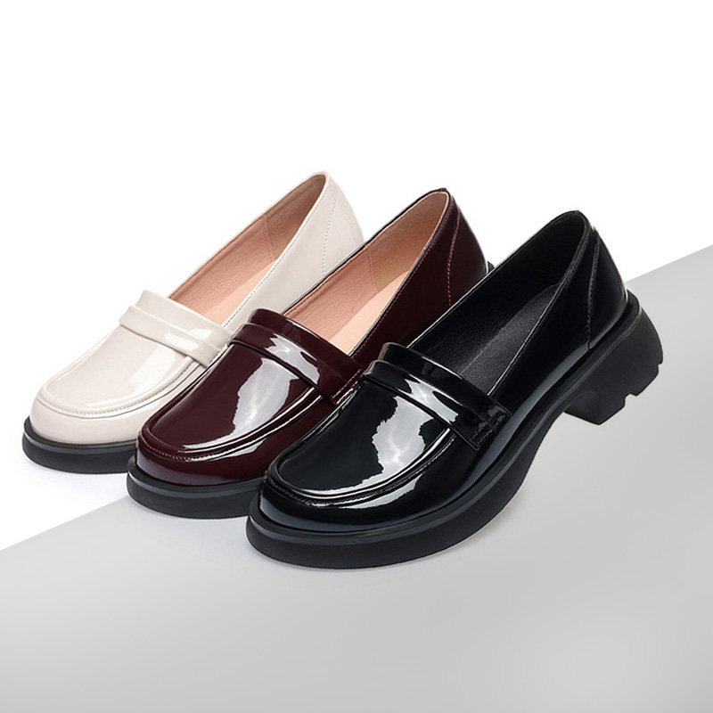 漆皮亮皮脚肥脚宽大码女鞋41到43春秋款粗跟厚底英伦风显脚小皮鞋,女鞋,乐福鞋（豆豆鞋）,淘宝优惠券,粉丝福利购,淘宝优惠卷