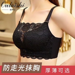 防走光抹胸式 内衣女聚拢无钢圈裹胸大胸显小胸罩薄款 蕾丝文胸夏季