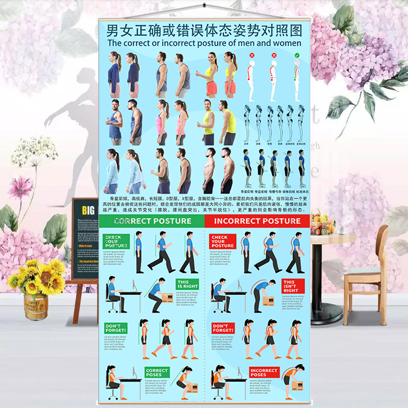 挂式体态评估表瑜伽健身私教体位姿势体测表身体评估背景墙贴图