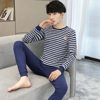 男大童纯棉内衣学生内穿圆领打底衫秋冬季青少年薄款秋衣秋裤套装