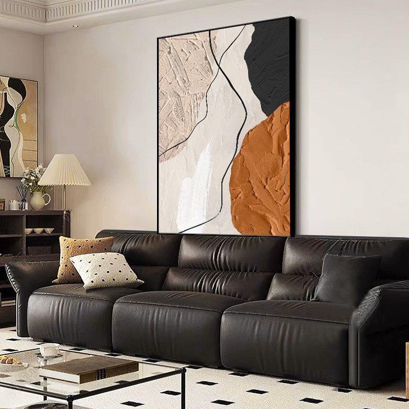 奶油风新款客厅装饰画沙发背景墙抽象大幅挂画现代抽象肌理落地画