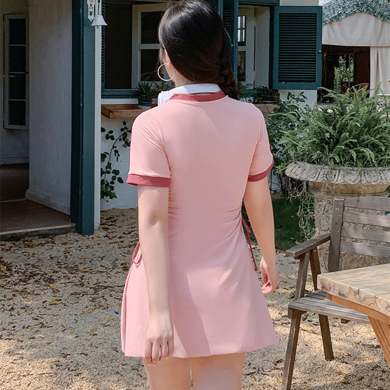 微胖女孩泳衣女款分体式保守游泳衣大码胖mm遮肉显瘦带胸垫泡温泉