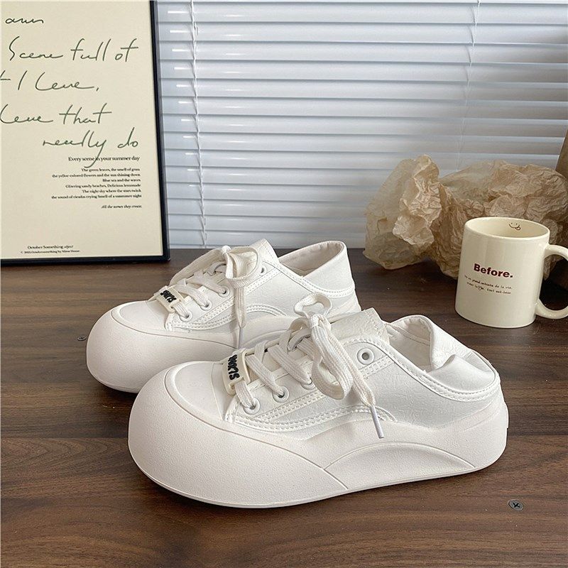 易少年 厚底一脚蹬板鞋女ins潮2024夏季新款半托两穿面包鞋小白鞋,女鞋,休闲板鞋,淘宝优惠券,粉丝福利购,淘宝优惠卷