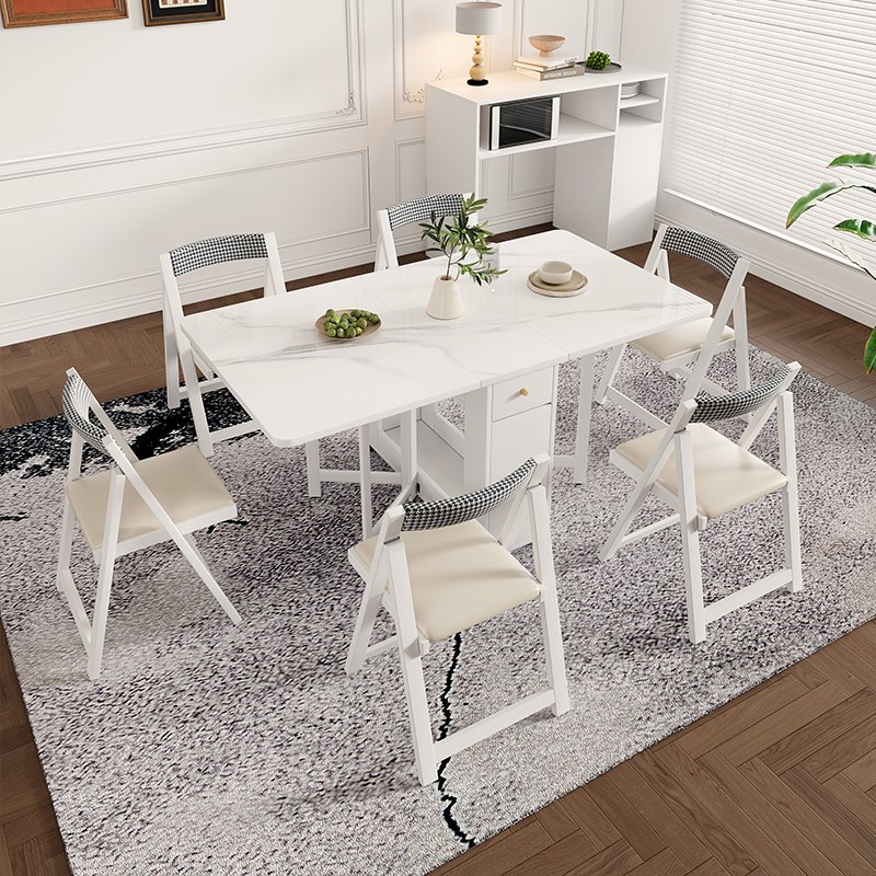 岩板餐桌2024新款小户型家用现代简约奶油风伸缩长方形吃饭折叠桌