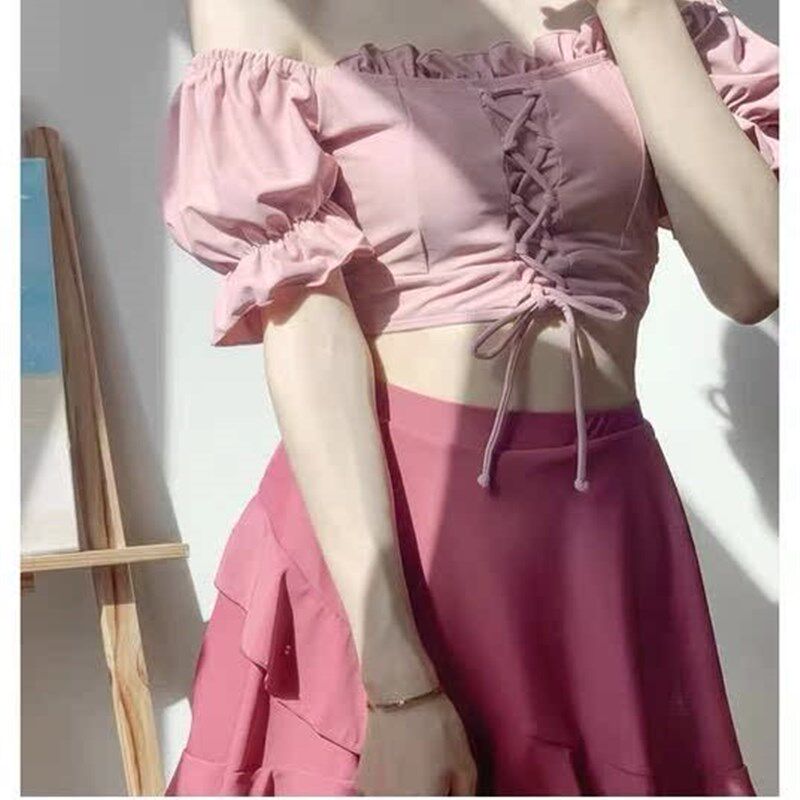 新款泳装女款游泳衣女士分体式女生女式女胸衣平胸泳小少