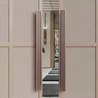 中式玻璃大门拉手定制logo刻字酒店会议室包间实木门把手极简古铜